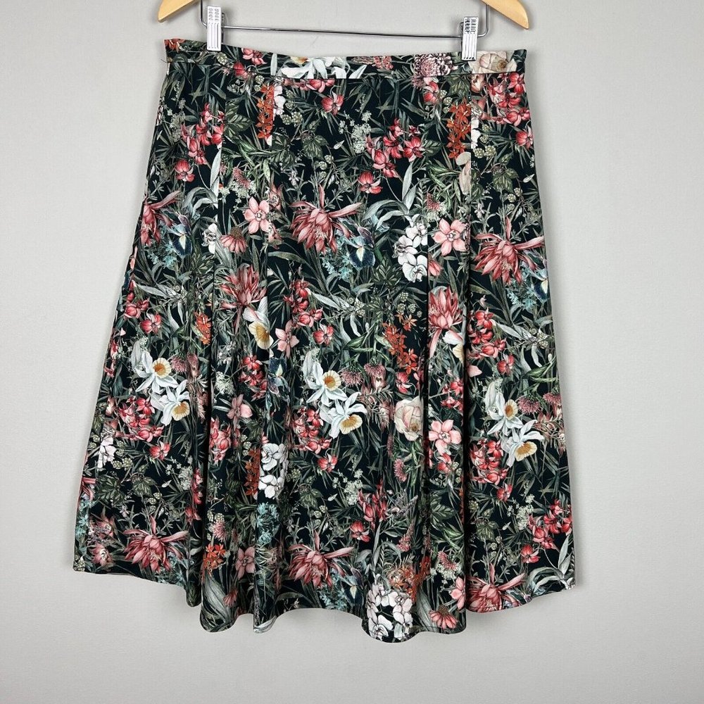 Antonio Melani Skirt Women 14 Multicolor Floral A-line Midi Pleated Garden Lined
